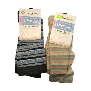 Fox River Merino Wool Striped Socks Womens size Large Tan Blue NEW PACKAGES Set